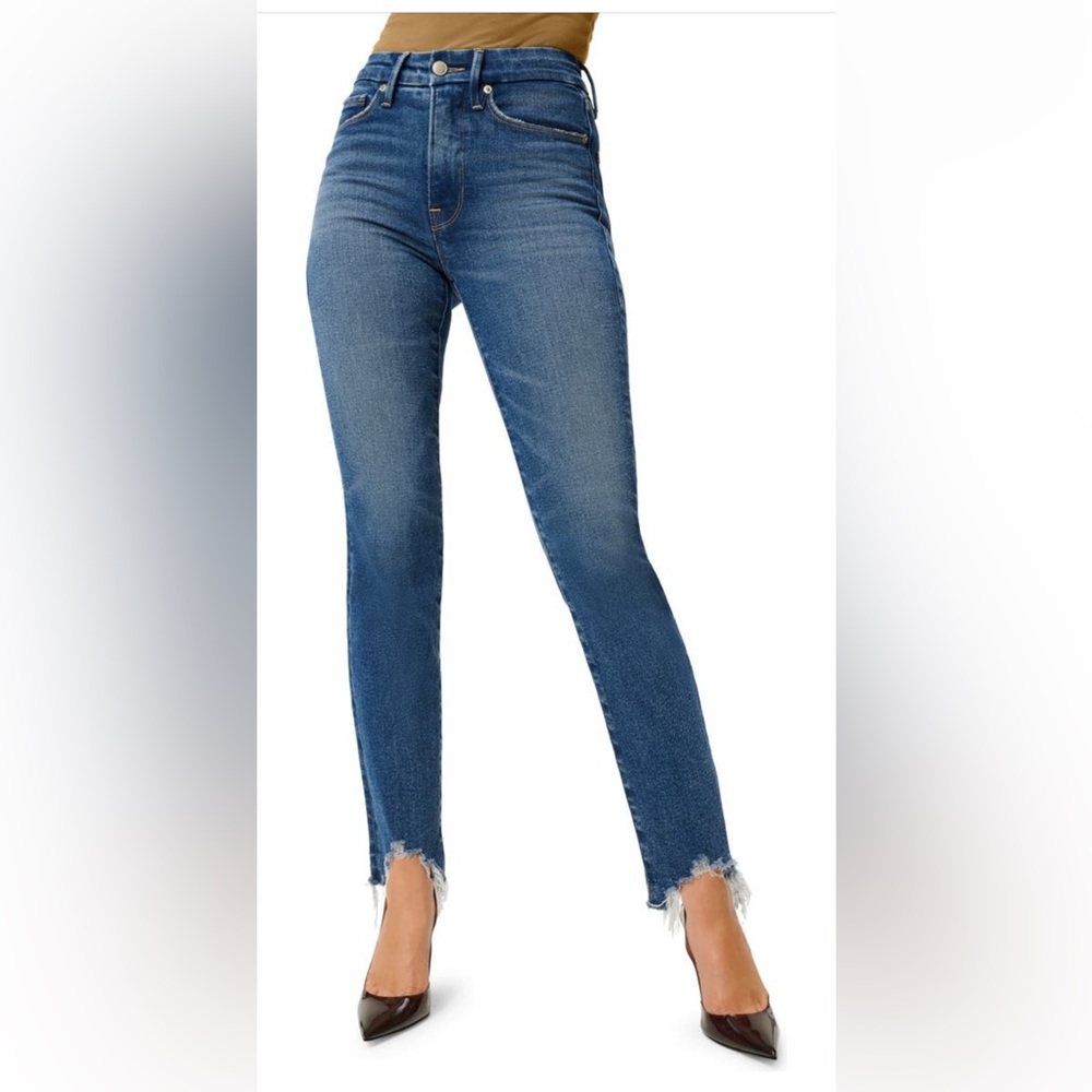 Good American Good Legs High-Waist Chew Hem Ankle Cigarette Jeans